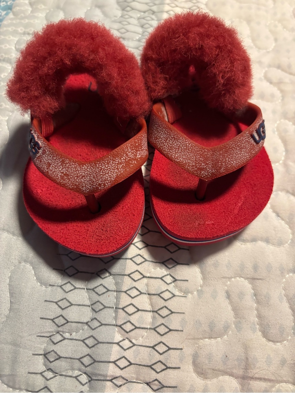 UGG Kids Red Fuzzy Strap Flip Flop Sandals
